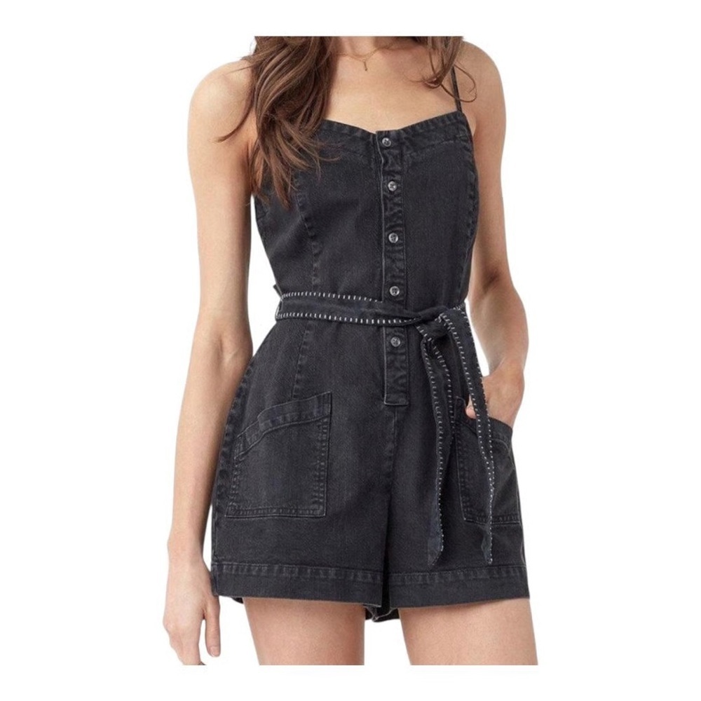 Splendid Women's Black Denim Romper with Belt Size Small